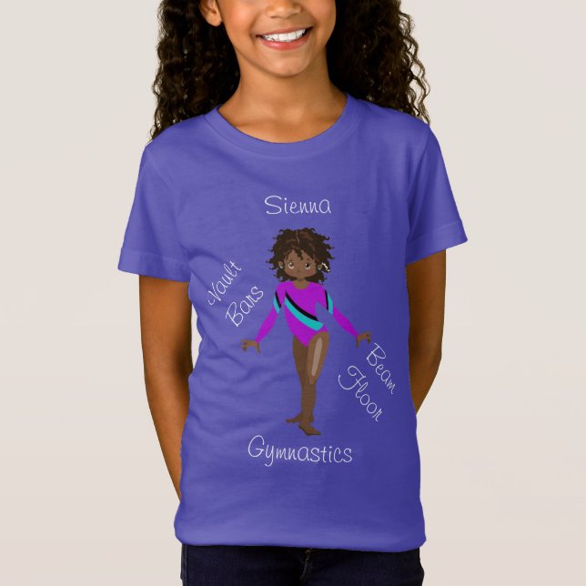 Camiseta Ginástica Afro-Americana, Olhos Marrons, Leão Roxo (Frente)