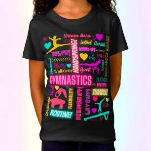 Camiseta Ginástica Colorida Meninas Glossária Tipografia T-