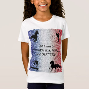 Camiseta Ginástica de Meninas, Cavalos, Patriótica de Glitt