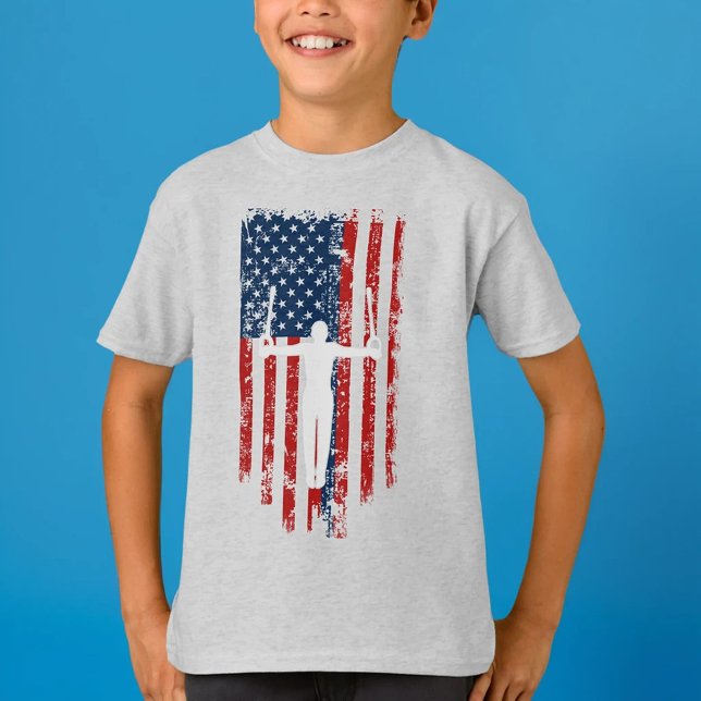 Camiseta Ginástica de Meninos Anéis de Distância Bandeira A (Criador carregado)