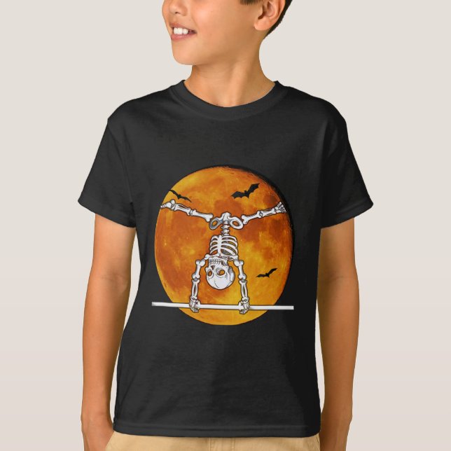 Camiseta Ginástica Esquelética de Halloween Barra Horizonta (Frente)