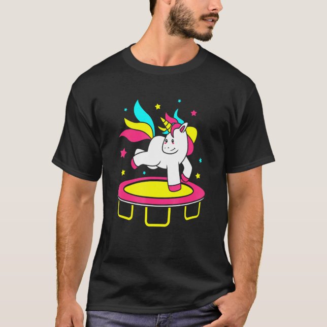 Camiseta Ginástica Fofa Para Meninas Unicórnio Trampolim (Frente)