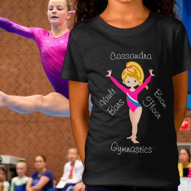 Camiseta Ginástica Loira, Olhos Azuis, Leotard Rosa (Criador carregado)