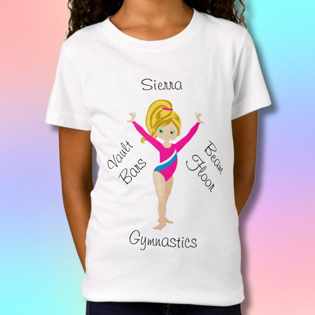 Camiseta Ginástica Loira, Olhos Verdes, Leotard Rosa (Criador carregado)