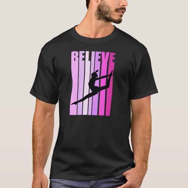Camiseta Ginástica Retro para Meninas Acredite Ginástica Fe (Frente)
