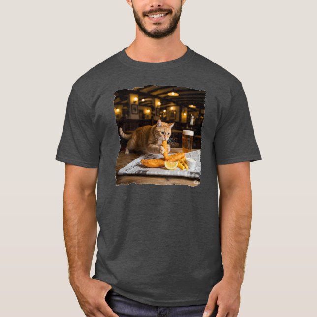 Camiseta Ginger Cat roubando peixe! (Frente)