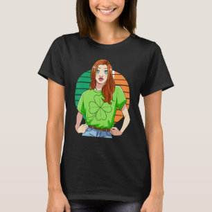 Camiseta Ginger Girl Leprechaun Dia de São Patrício C Leaf