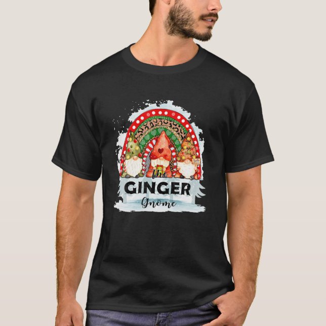 Camiseta Ginger Gnomo Correspondendo ao Natal Rainbow Leopa (Frente)