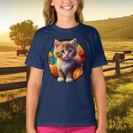 Camiseta Ginger Kitten Autumn Harvest Pumpkins Girls'