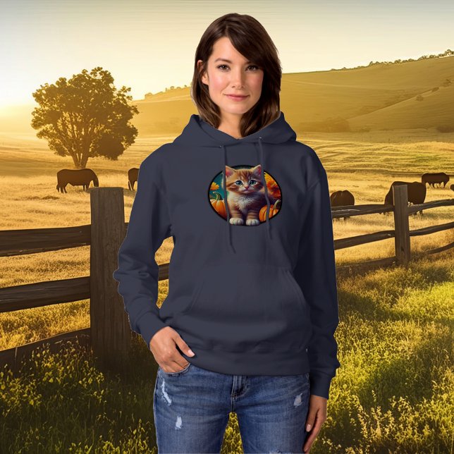 Camiseta Ginger Kitten Autumn Harvest Pumpkins Mulheres (cute ginger kitten cat tabby womens hoodie farmcore autumn harvest fall thanksgiving cozy pet gift)