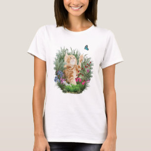Camiseta Ginger kitten brincando com uma borboleta