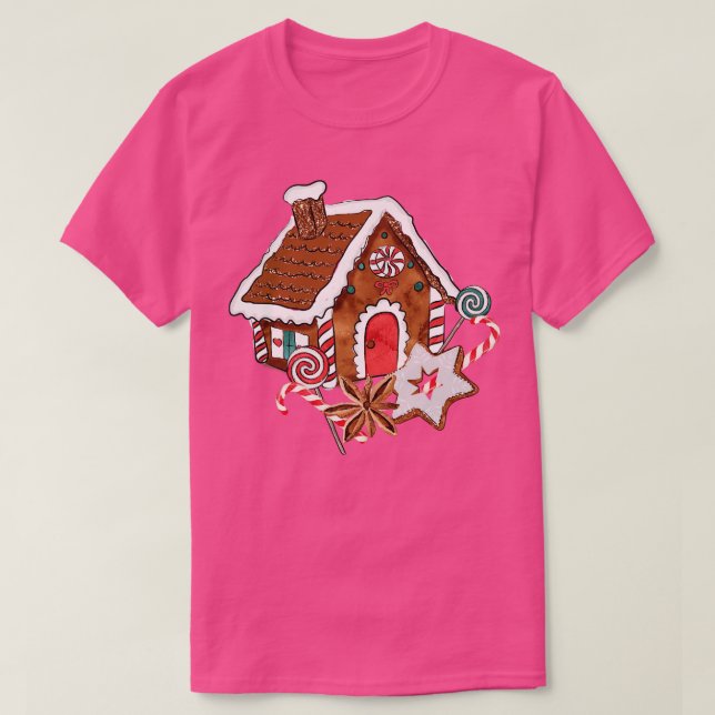 Camiseta Gingerbird House Natal Engraçado (Frente do Design)