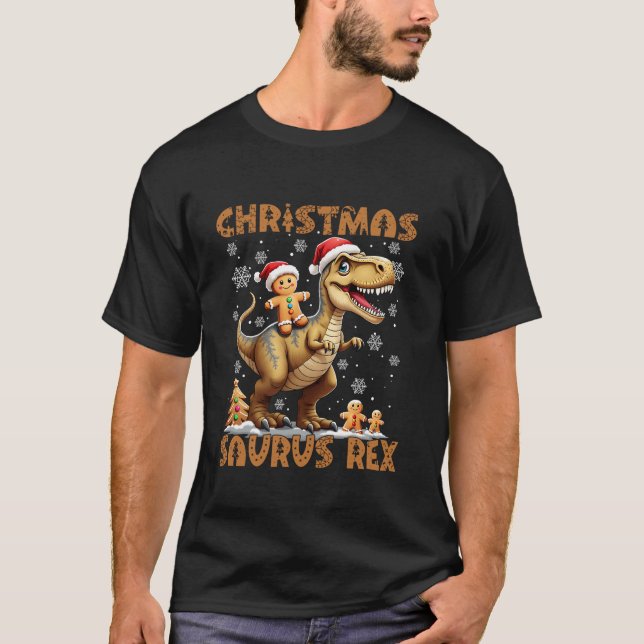 Camiseta Gingerbird Man Costume Dinossaur Saurus Rex Cristo (Frente)