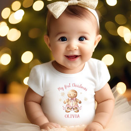 Camiseta Gingerbird Man Girl Pink Name Primeiro Natal