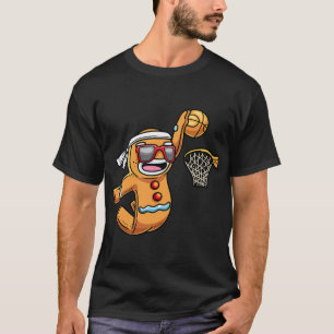 Camiseta Gingerbird Man Jogando Basquete Natal