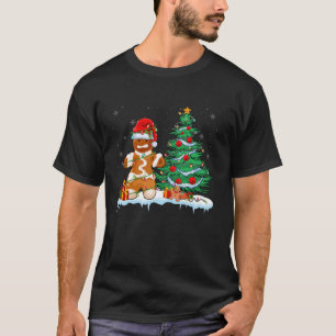 Camiseta Gingerbird Man Vestindo Santa Hat Xmas Light Chris