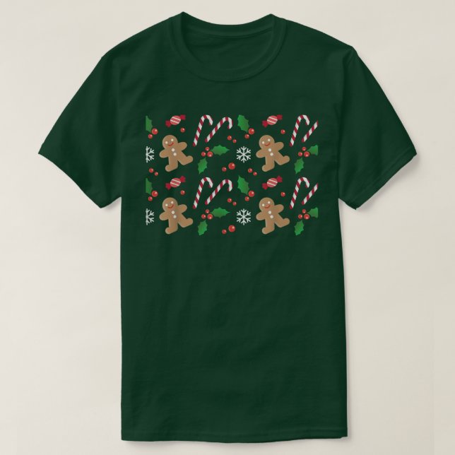 Camiseta Gingerbread Candy Cane SnowFlake Pattern Christmas (Frente do Design)