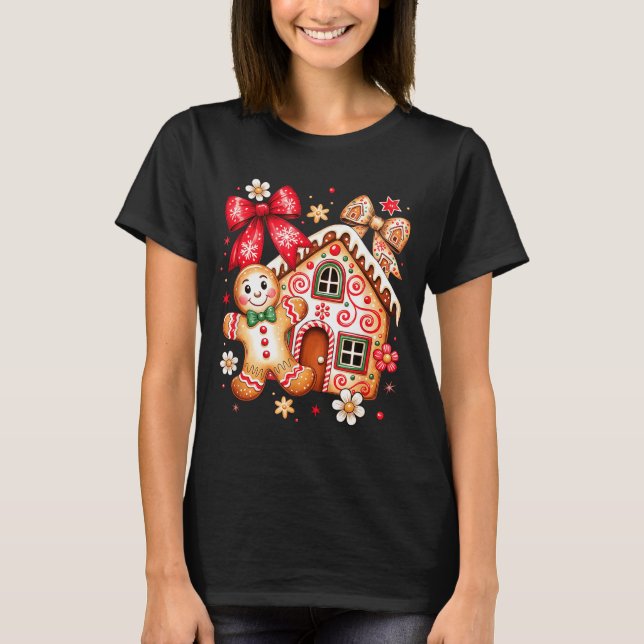 Camiseta Gingerbread Christmas Bow Christmas House Retro Co (Frente)