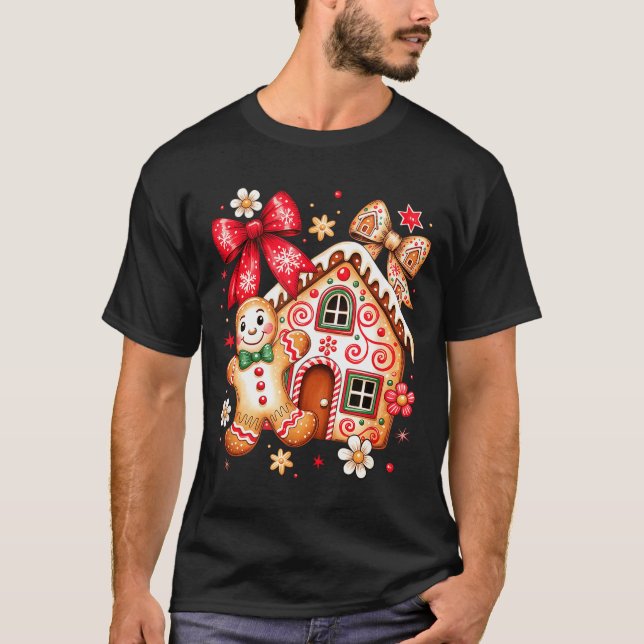 Camiseta Gingerbread Christmas Bow Christmas House Retro Co (Frente)