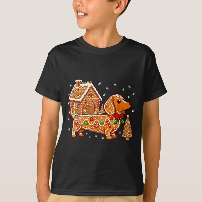 Camiseta Gingerbread Dachshund Christmas Tree House Cookie  (Frente)
