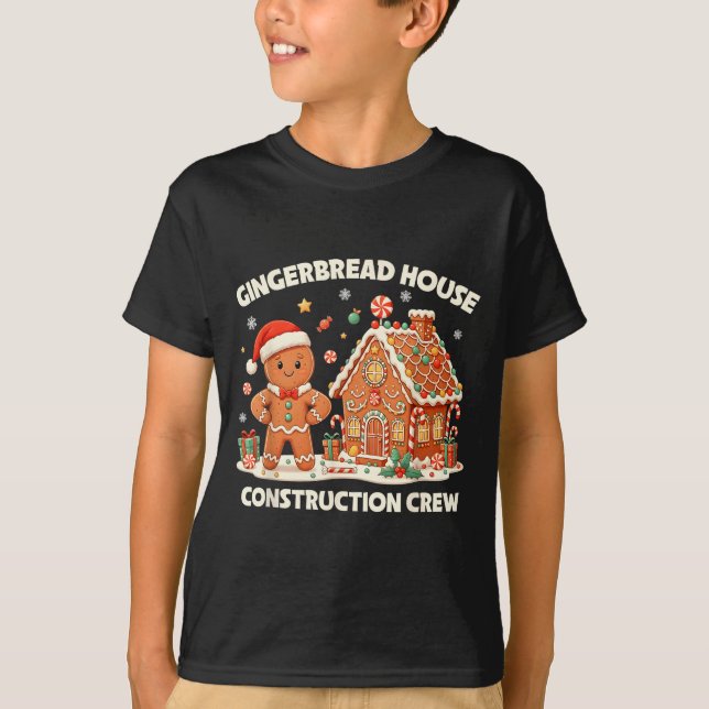 Camiseta Gingerbread House Construction Crew Kids Men Women (Frente)