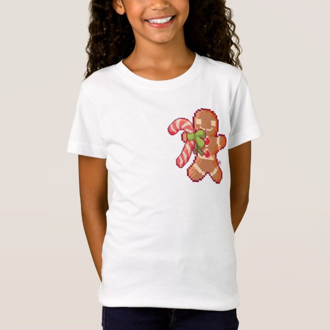 Camiseta GingerBread man, candy cane, Pixel Art  (Frente)