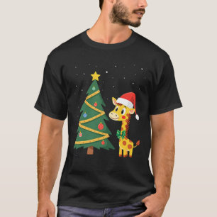 Camiseta Gingerbread Man Girafa Chapéu de Papai Noel Árvore