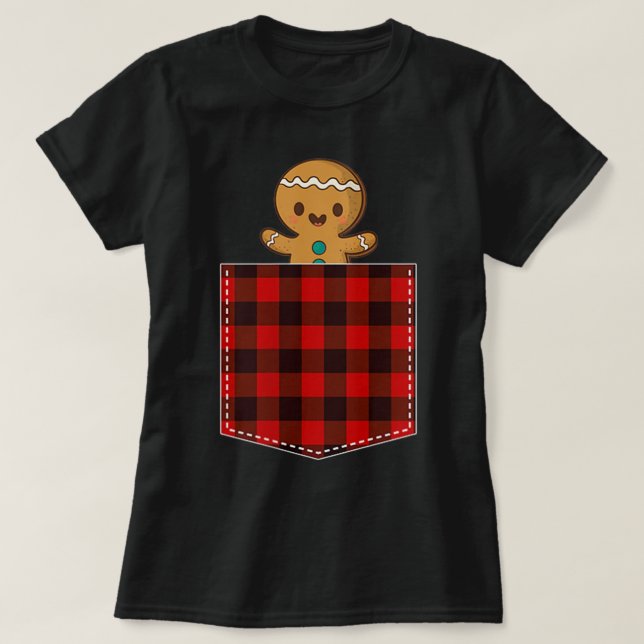 Camiseta Gingerbread Man in Plaid Pocket (Frente do Design)