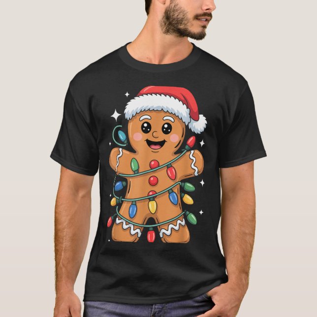 Camiseta Gingerbread Man Tangled Christmas Lights  (Frente)