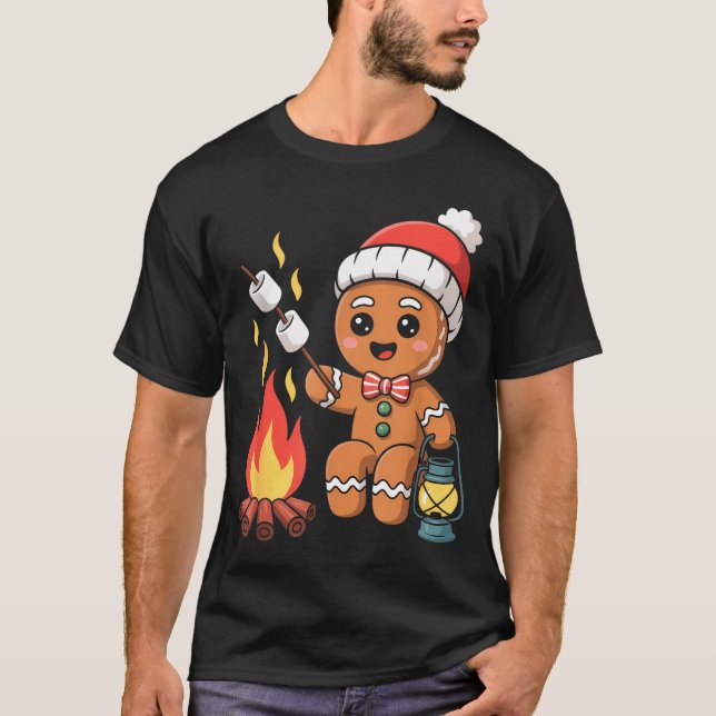 Camiseta Gingerbread Marshmallow Roaster Camng Christmas  (Frente)