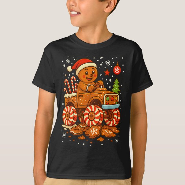 Camiseta Gingerbread Monster Truck Christmas Snow Cute Xmas (Frente)