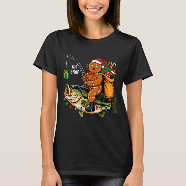Camiseta Gingerbread Riding B Fish Christmas Fishing Xmas P (Frente)