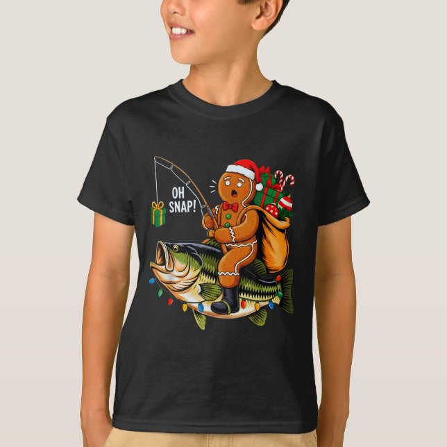 Camiseta Gingerbread Riding B Fish Christmas Fishing Xmas P (Frente)