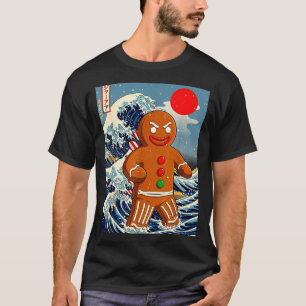 Camiseta Gingerbread-zilla Arte Japonês Antigo Engraçado Na