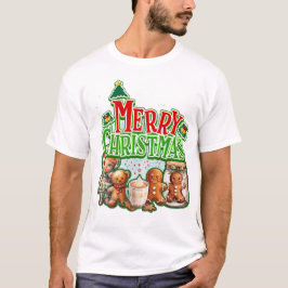 Camiseta Gingerbreads de Natal Verdes e Crianças com