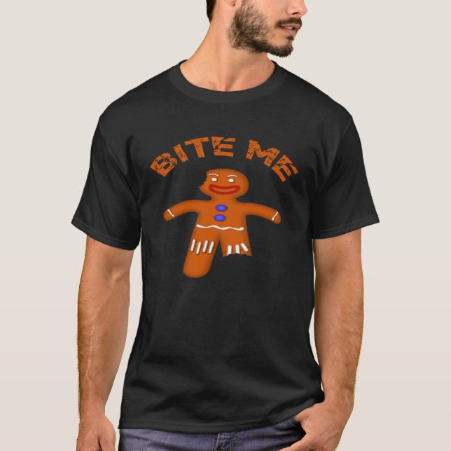 Camiseta Gingercake Man Cookie Cute Me Morde Dizendo Cristo (Frente)