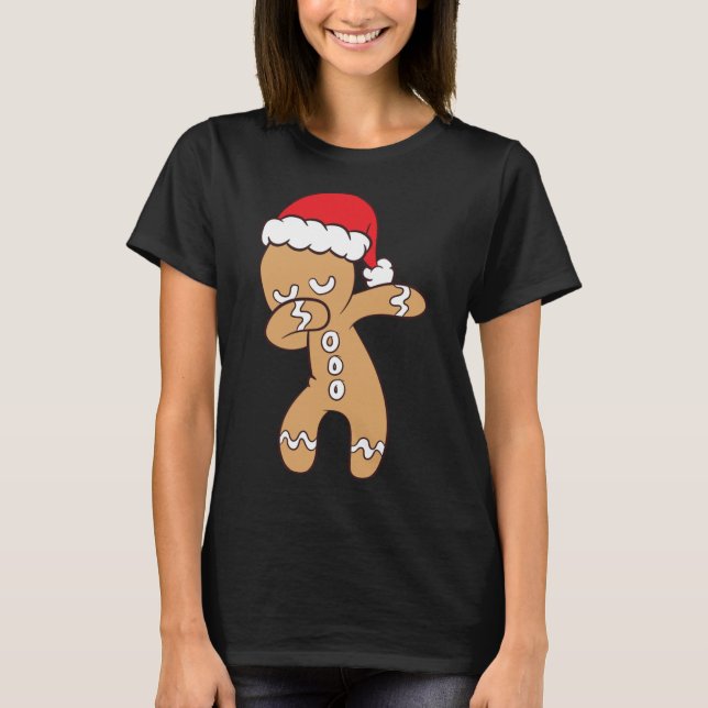 Camiseta Gingerpão com Santa Hat Cute Dabbing Gingerbrea (Frente)