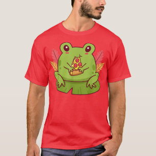 Camiseta Gira Kawaii Cottagecore Sapo Comendo Pizza Aesthet