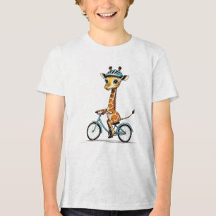Camiseta Girafa Andando Bicicleta - Arte Lápis Desenhada à 