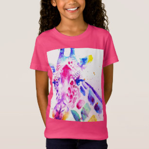 Camiseta Girafa Aquarela Raparigas Roxos Presentes Rosa Que