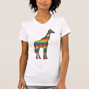Camiseta Girafa Arco-Íris Gravura Vintage Design Vetorial_1