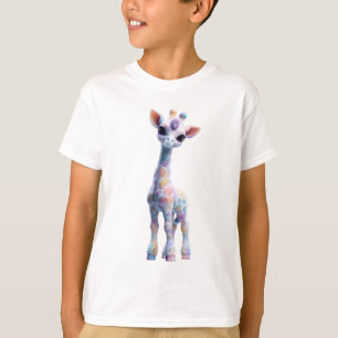 Camiseta Girafa Arco-Íris Pastel Mágico Infantil