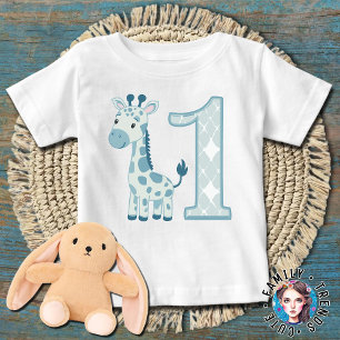 Camiseta Girafa Azul de 1º aniversário