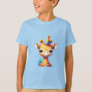 Camiseta Girafa bebê com chapéu de festa de aniversário azu
