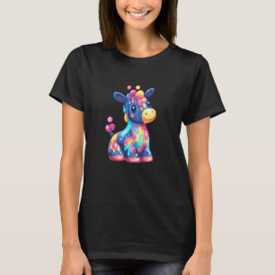 Camiseta Girafa Bebê Kawaii com Salpico de Tinta Arco-íris