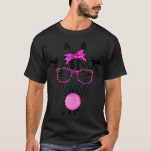 Camiseta girafa bonita com óculos de goma-bolha