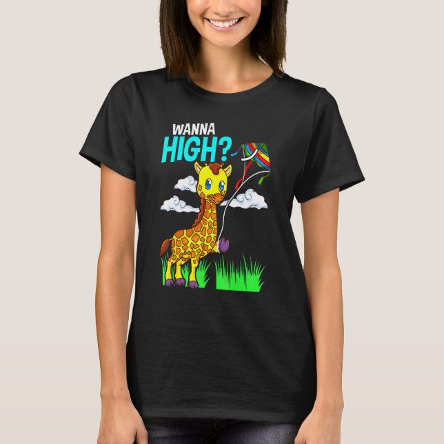 Camiseta Girafa Bonita Com pipa Voadora Para Crianças Giraf (Frente)