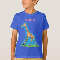 Girafa bonita e feliz com cartoon de borboleta