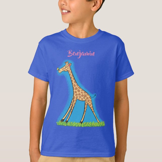 Camiseta Girafa bonita e feliz com cartoon de borboleta (Frente)