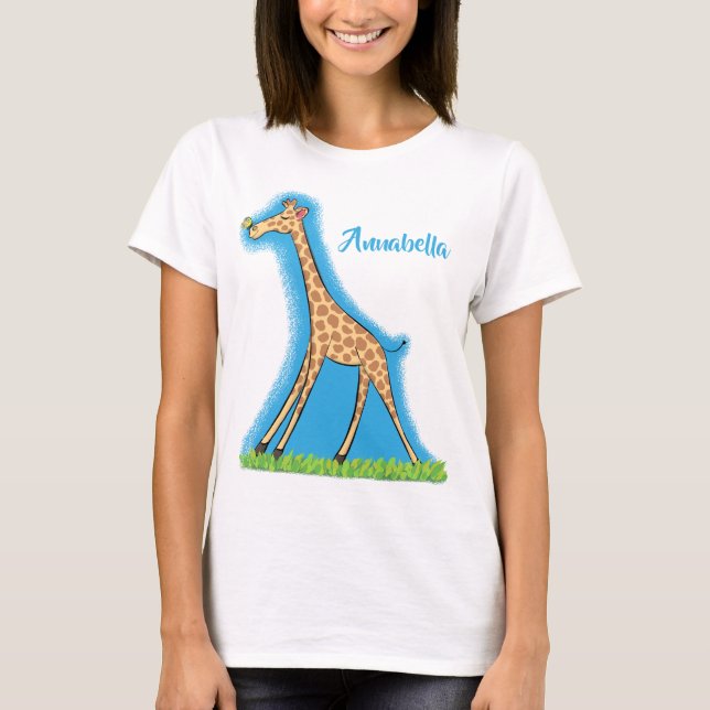 Camiseta Girafa bonita e feliz com cartoon de borboleta (Frente)